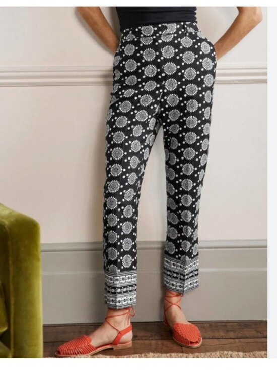 Boden Pants - Boden Thea Linen Blend Trouser Womens 4‎ Petite Black Pattern Ankle Crop
